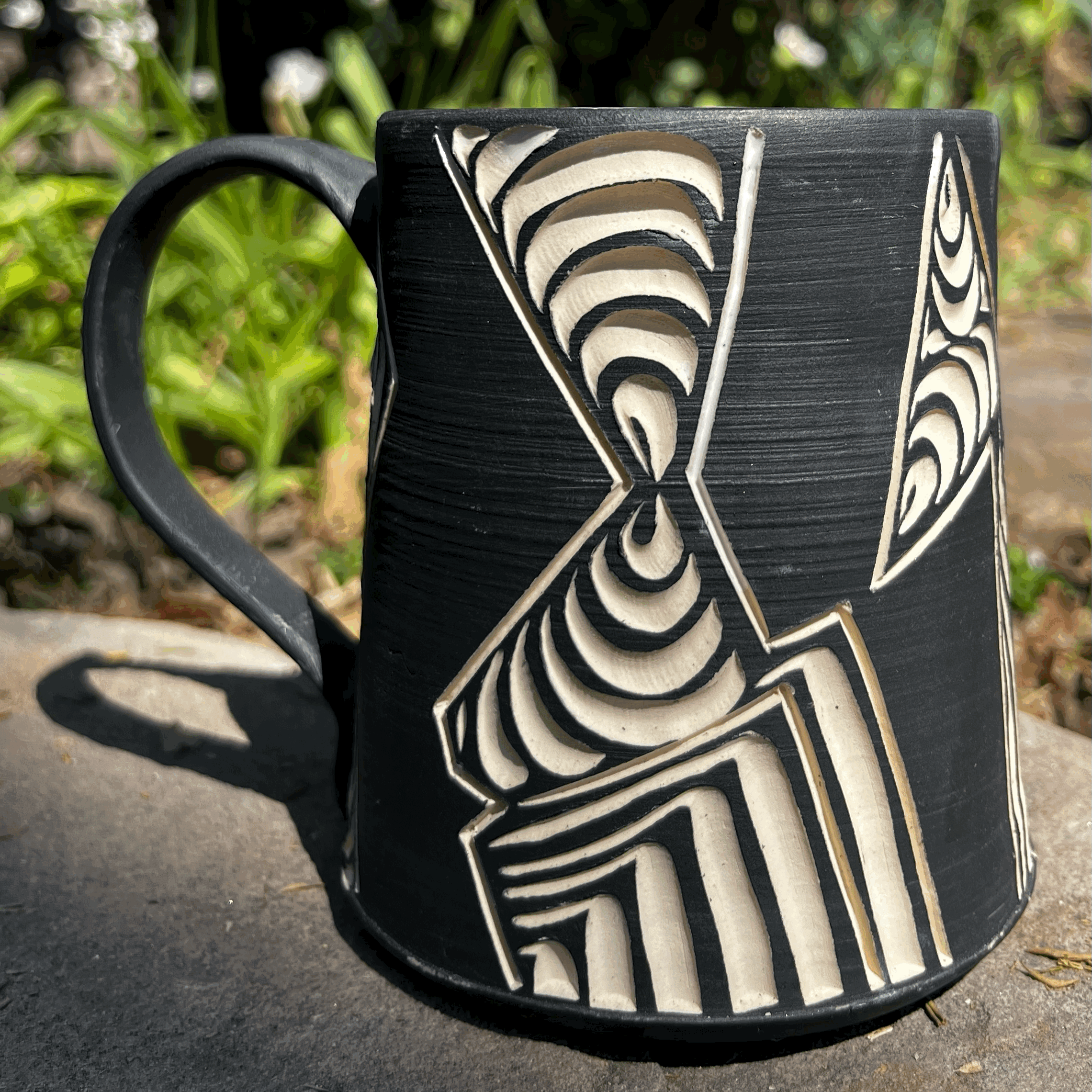 Carved Mug in Black Sgraffito #4