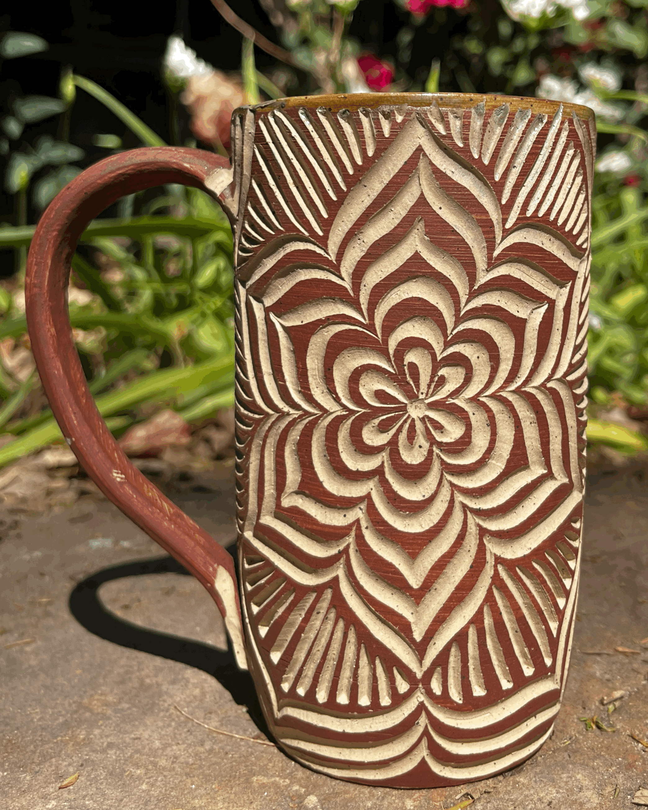 Carved Mug in Terracotta Sgraffito #2