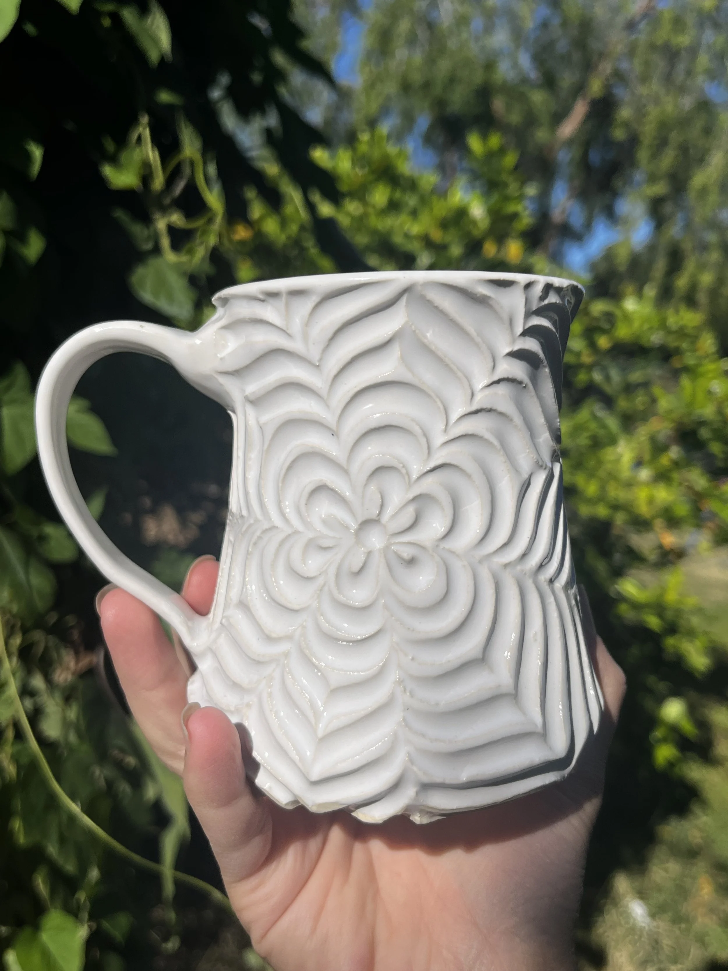 Carved Mug in White Glaze #3