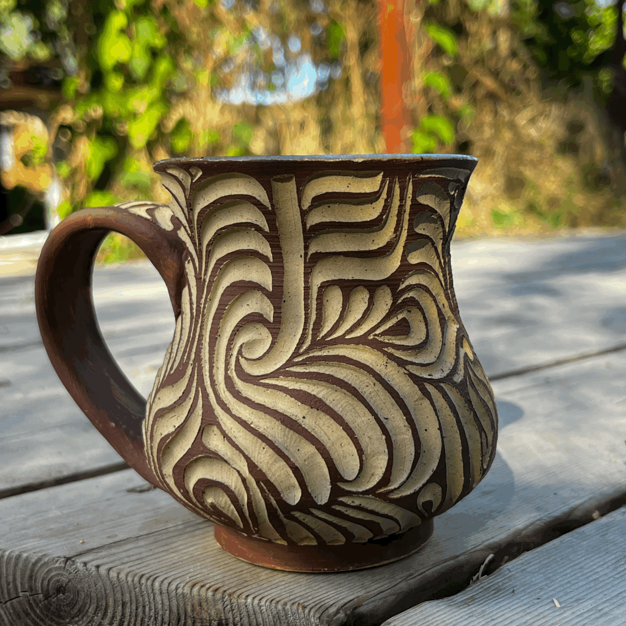 Carved Mug in Terracotta Sgraffito #7
