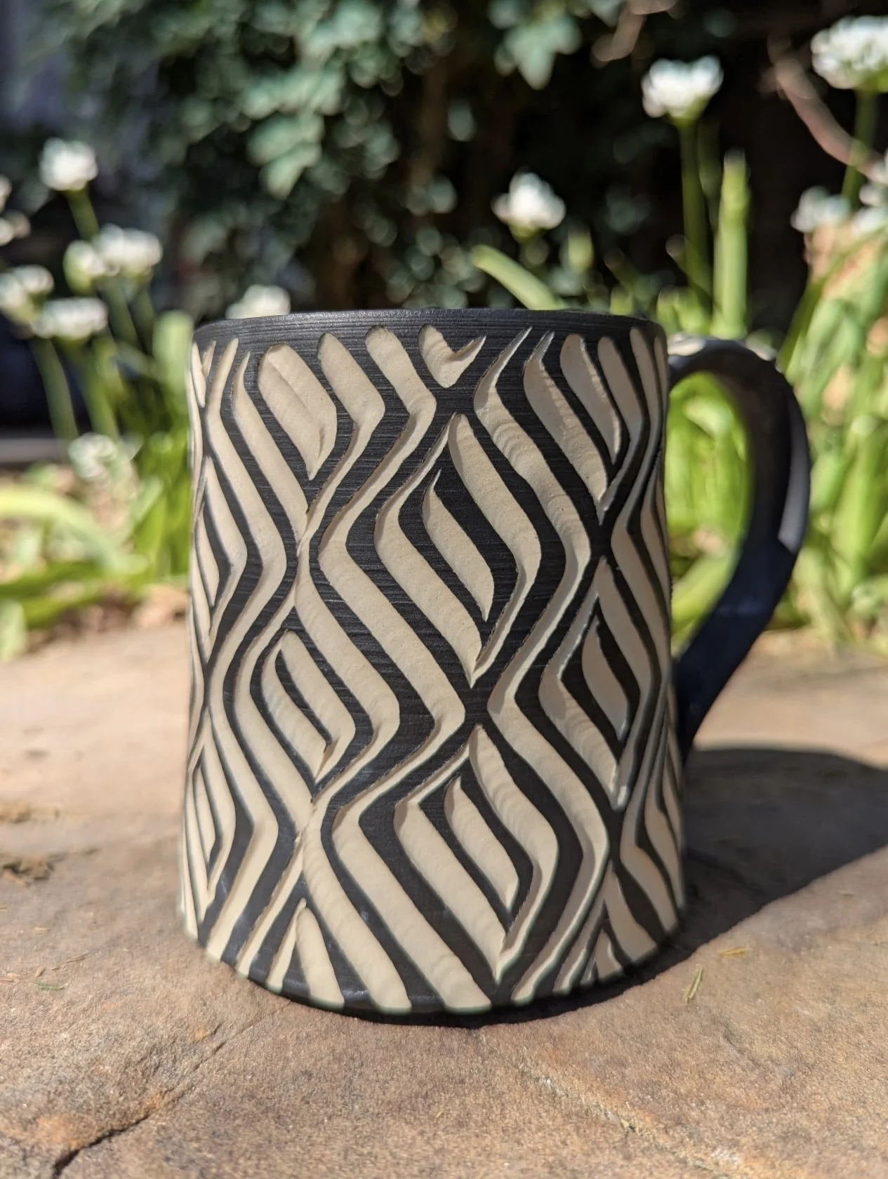 Carved Mug in Black Sgraffito #3