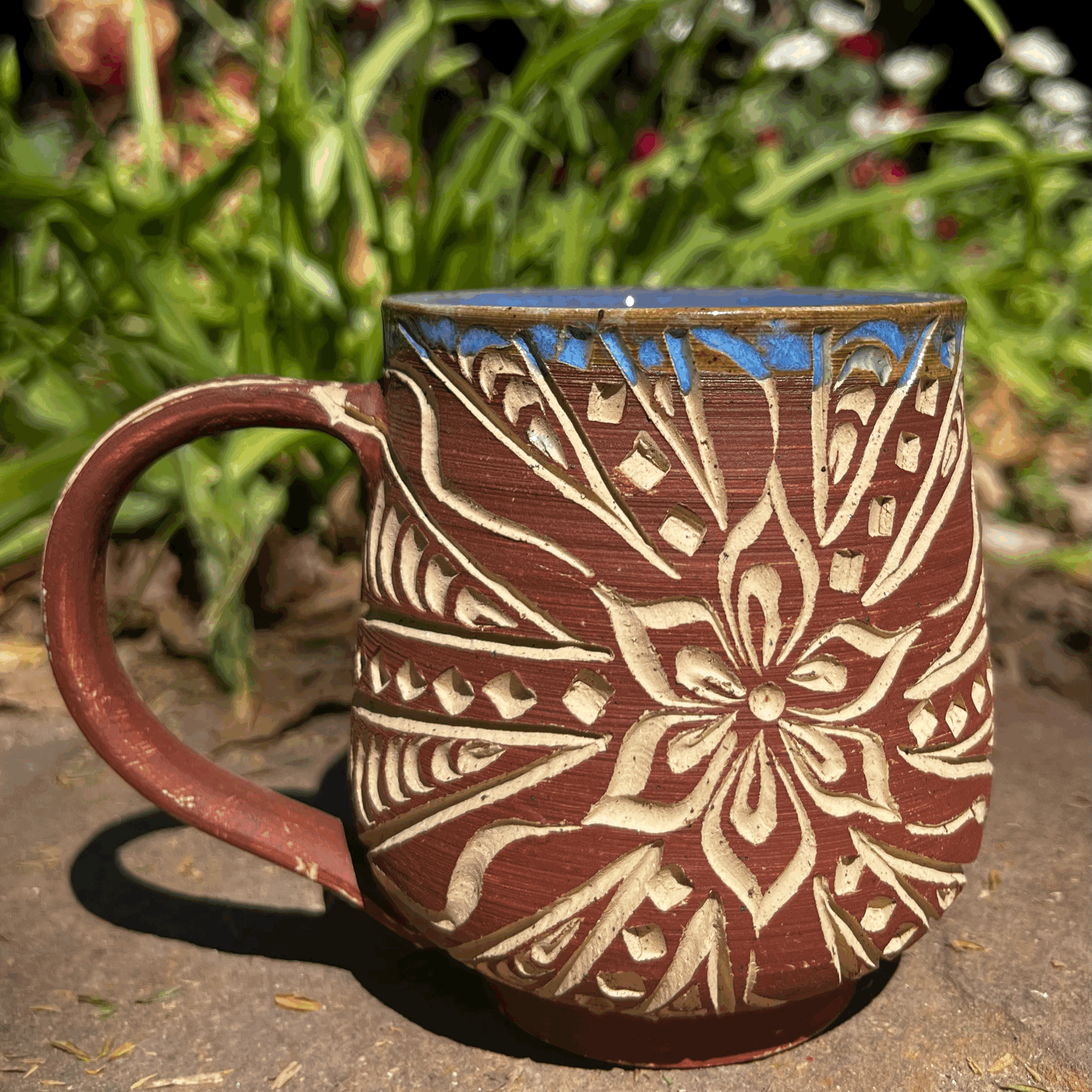 Carved Mug in Terracotta Sgraffito #6