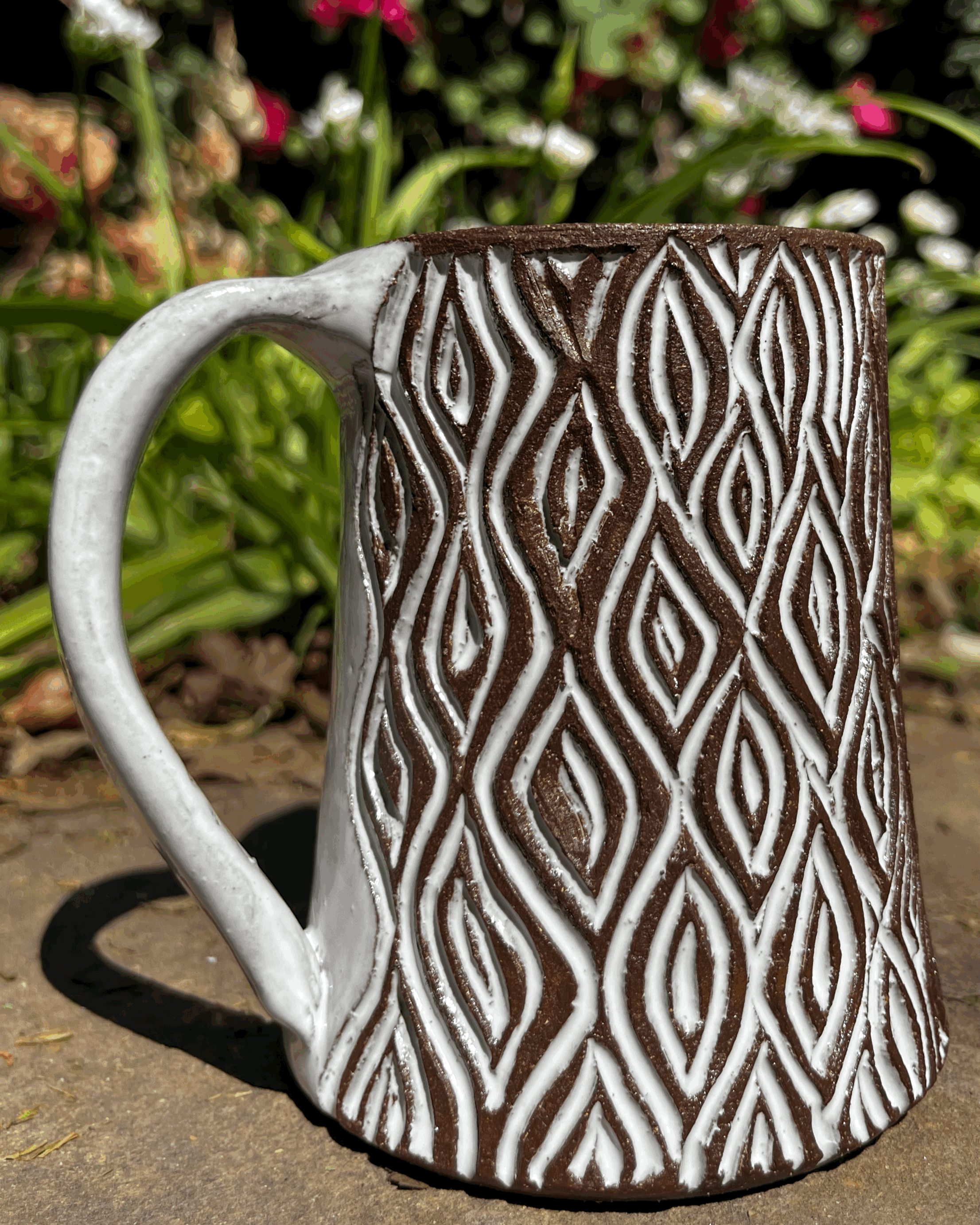 Carved Mug in Dark Clay with White Glaze #1