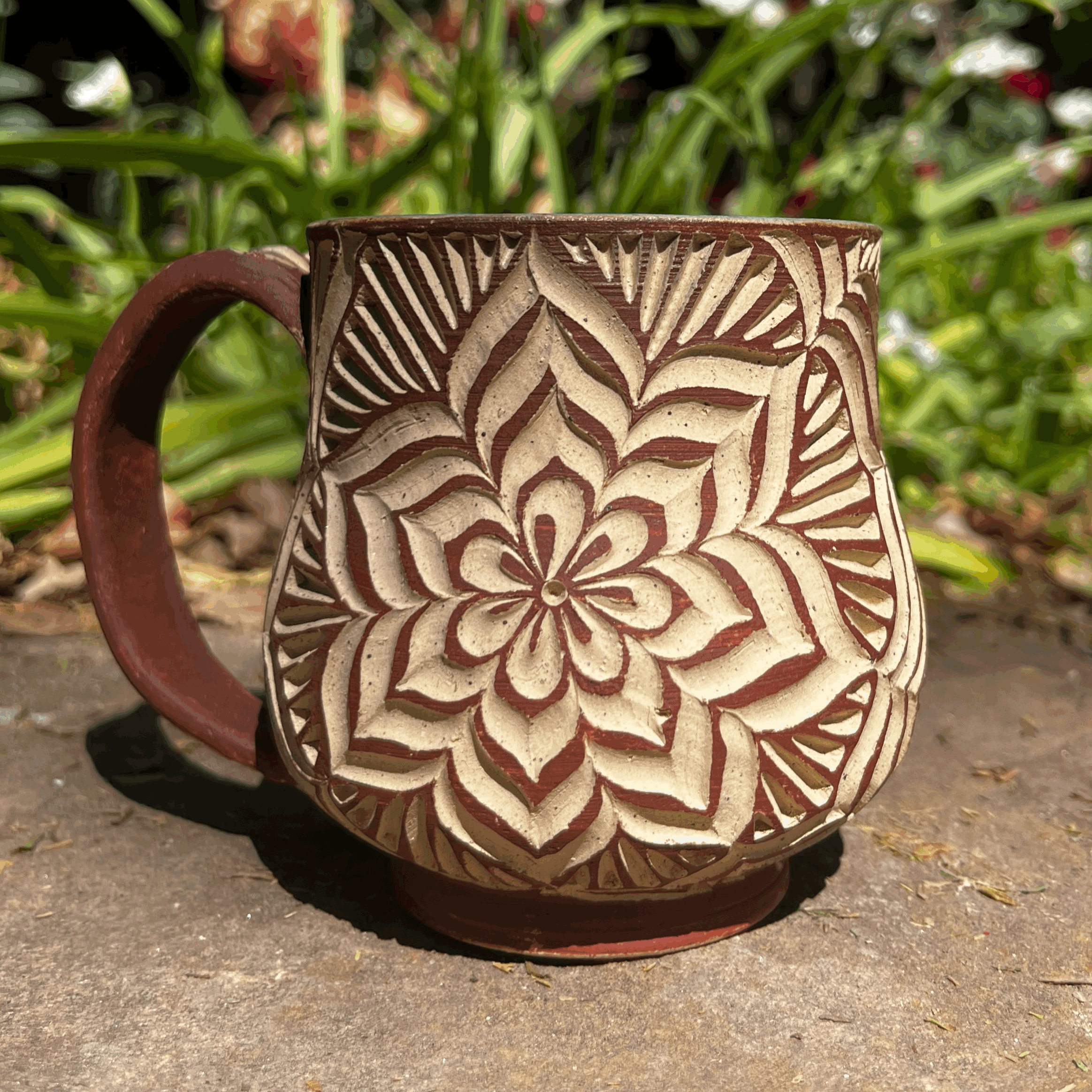 Carved Mug in Terracotta Sgraffito #1