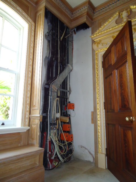 Pipework riser cupboard removed to allow inspection of failed pipework.