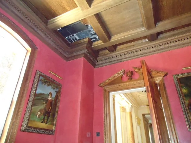 Removal of high-quality coffered ceilings for inspection of damp.