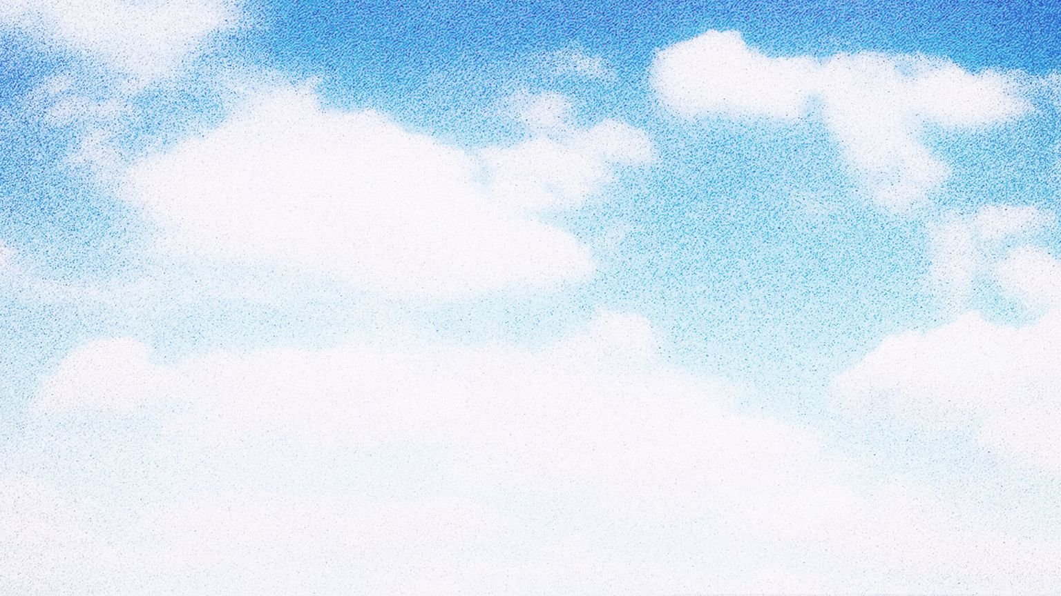 A depiction of a partly cloudy sky with white fluffy clouds against a blue sky.