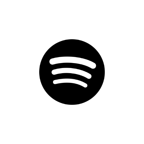 Black Spotify logo on a white circular background.