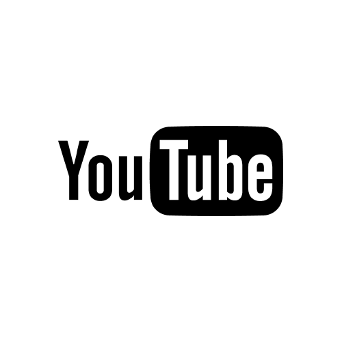 YouTube logo with black text and red play button on a white background.