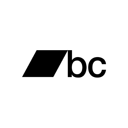 Black symbol resembling a slanted rectangle with 'bc' to the right, on a white circular background.