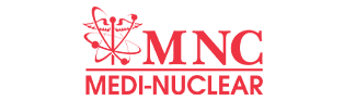 MNC Med Nuclear logo in red with a stylized atom symbol