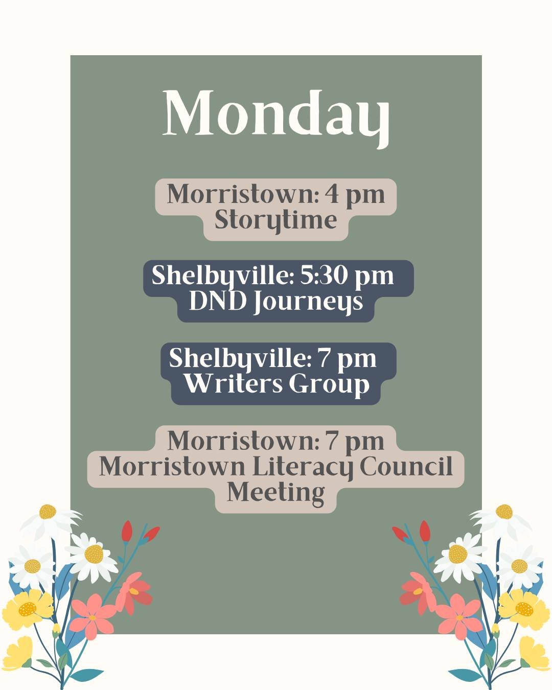 It's gonna be May....
Y'know, it's kinda wrong in the social media world not to say it at least once before the beginning of May...ANYWAYS, fun and exciting programs all week long here at the Shelby County Public Library AND the Morristown branch of 