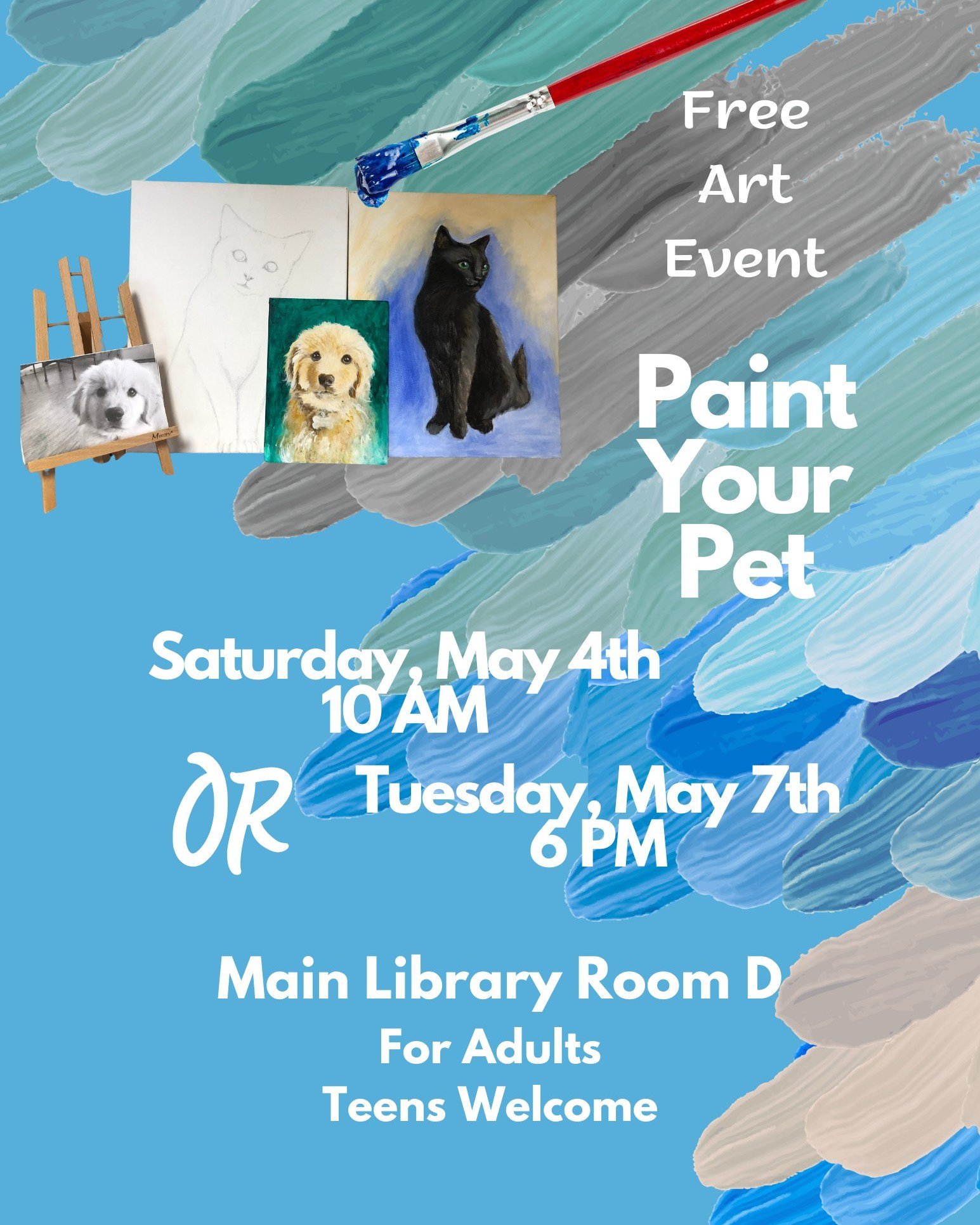 Join us on Saturday, May 4th at 10 am or on Tuesday, May 7th at 6pm. This is an adult program but interested teens are welcome! 🐱🐶🎨🖌
.
.
.
#Pet #Animal #Painting #Art #Creative #Library #fyp #Shelbyvilleindiana #Indiana