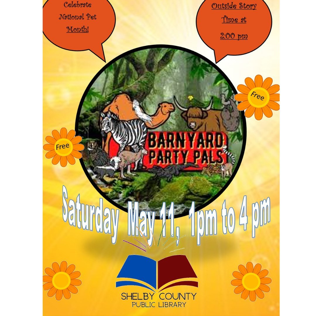 Saturday May 11th we will be celebrating National Pet Month with Barnyard Party Pals! We will have an outside Storytime! This event will last from 1pm to 4pm
.
.
.
#Animals #Pets #Library #Zoo #Storytime #Fun #Local #Shelbyvilleindiana #Indiana #Lear