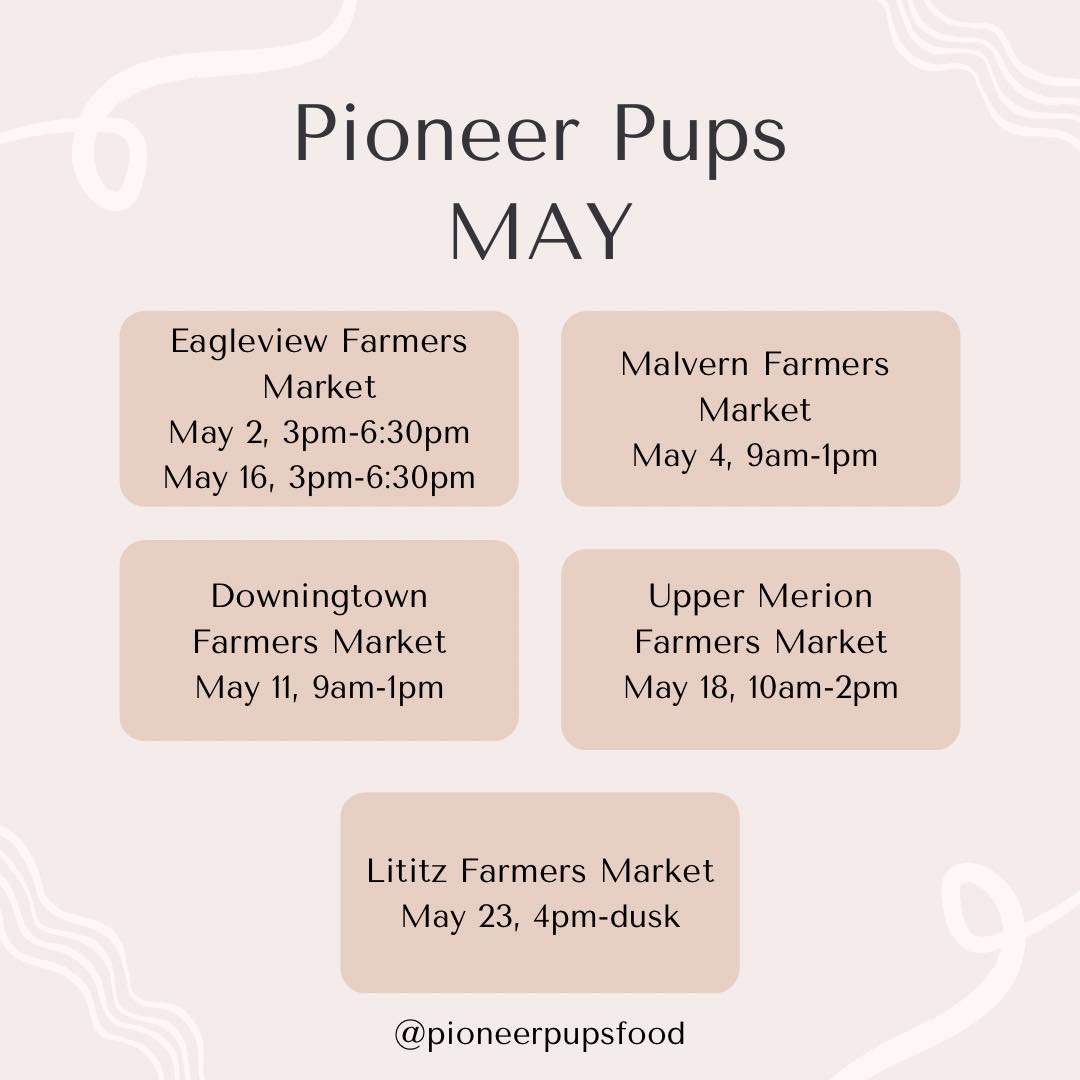 May kicks off the official market season (including new hours)! If you can&rsquo;t make it to market, order online with free shipping!
&bull;
&bull;
#pioneerpupsfood #pioneerpups #naturaldogtreats #NaturalDogProducts #supportlocalbusiness #shopsmallb