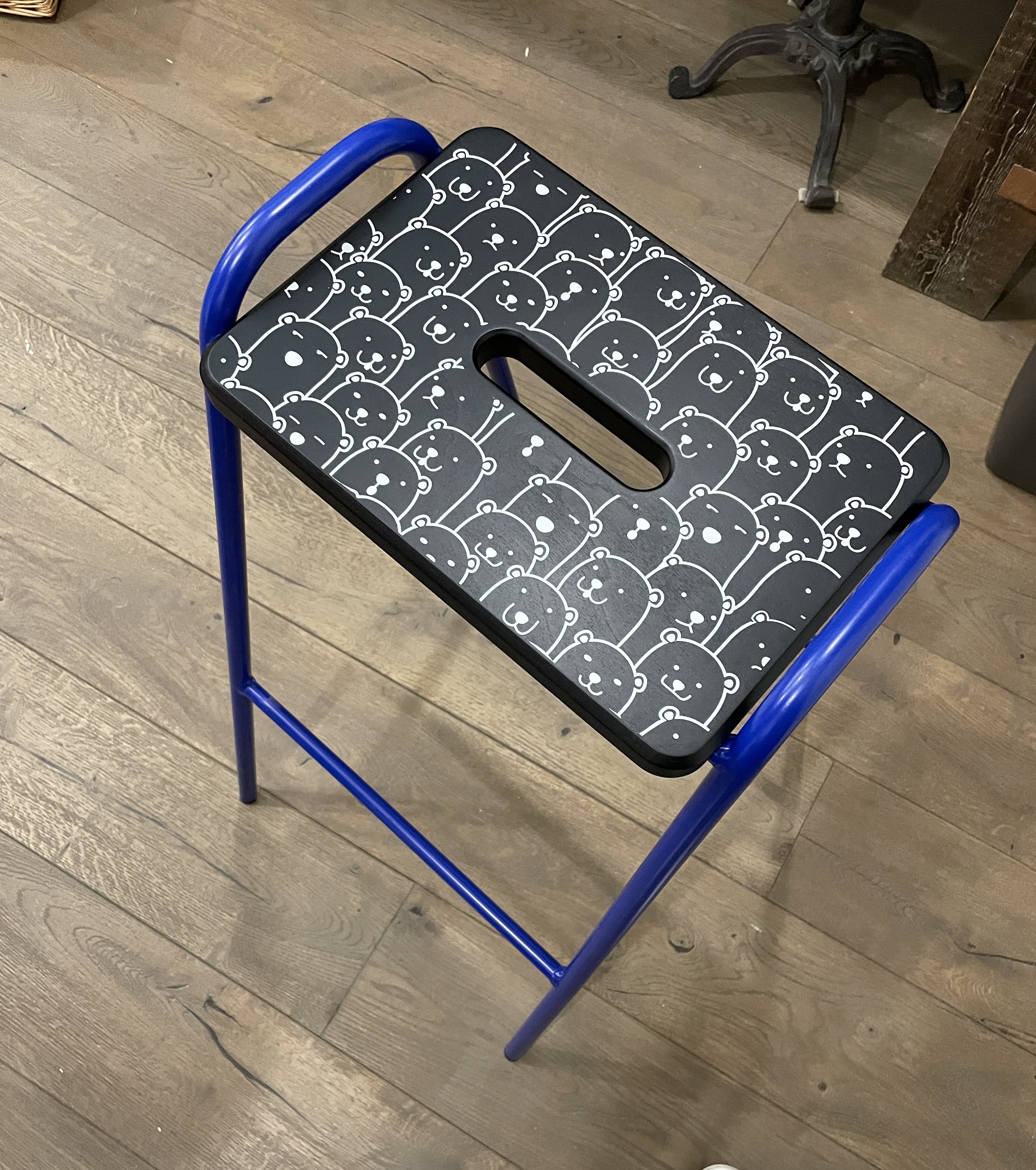 White Print on Wooden Stool.JPG