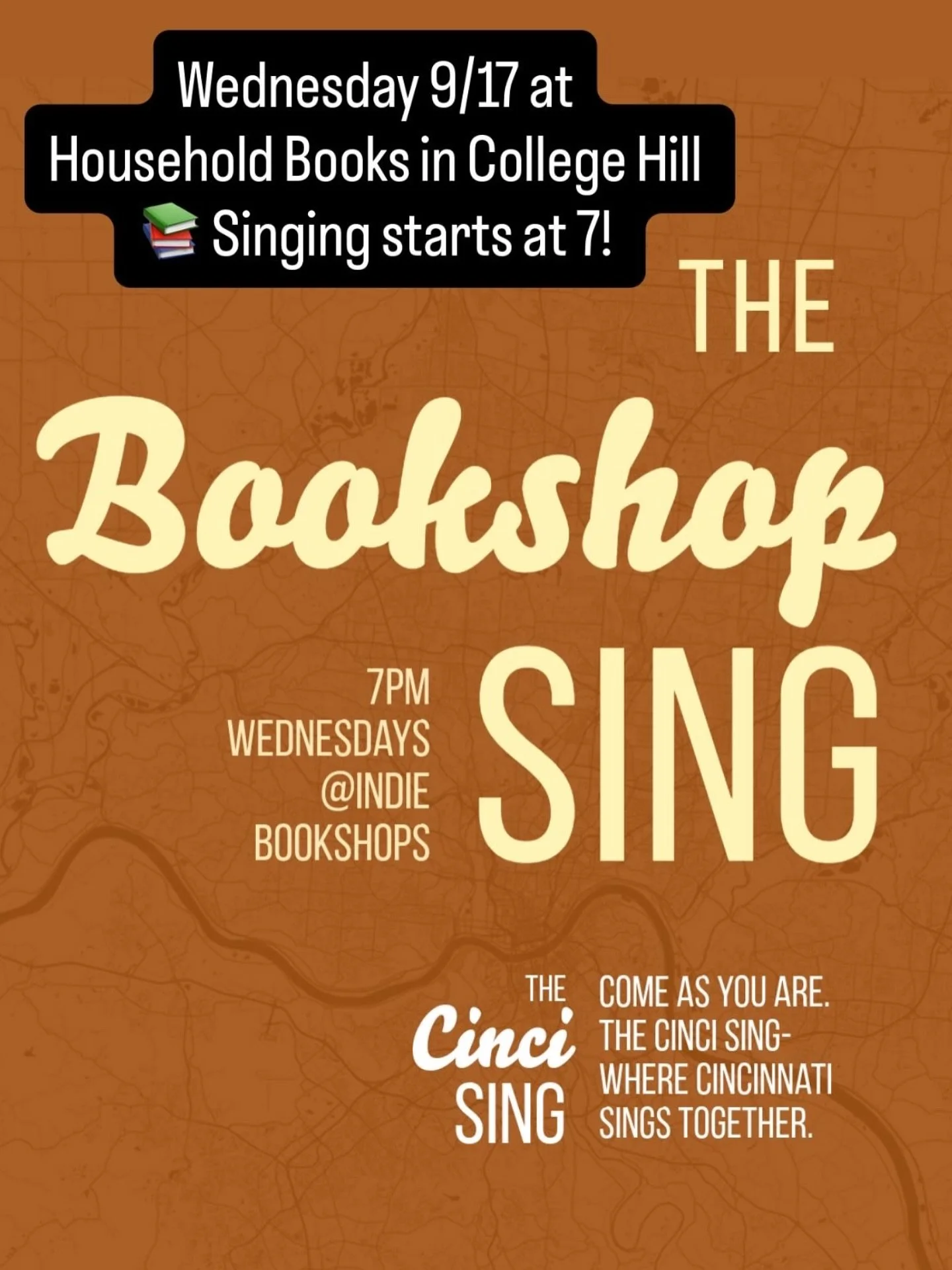 Hey, College Hill, Northside and Cincinnati folk  near are far, COME SING! Weds 9/17 I’m bringing songs to the fantastic @householdbookscincy! We’re just singing because it’s fun - no pressure, no demands, just community. I’ll