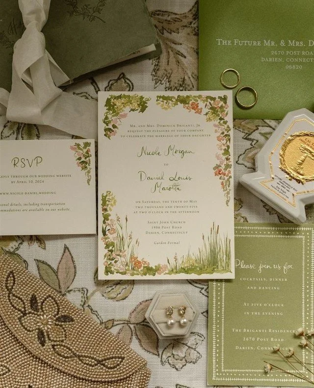If you have never heard the term flat lay, allow us to introduce you to a photo we are absolutely obsessed with getting right.⁠
⁠
A flat lay is a styled, overhead arrangement of meaningful objects from your wedding day. Your invitation suite, your ri