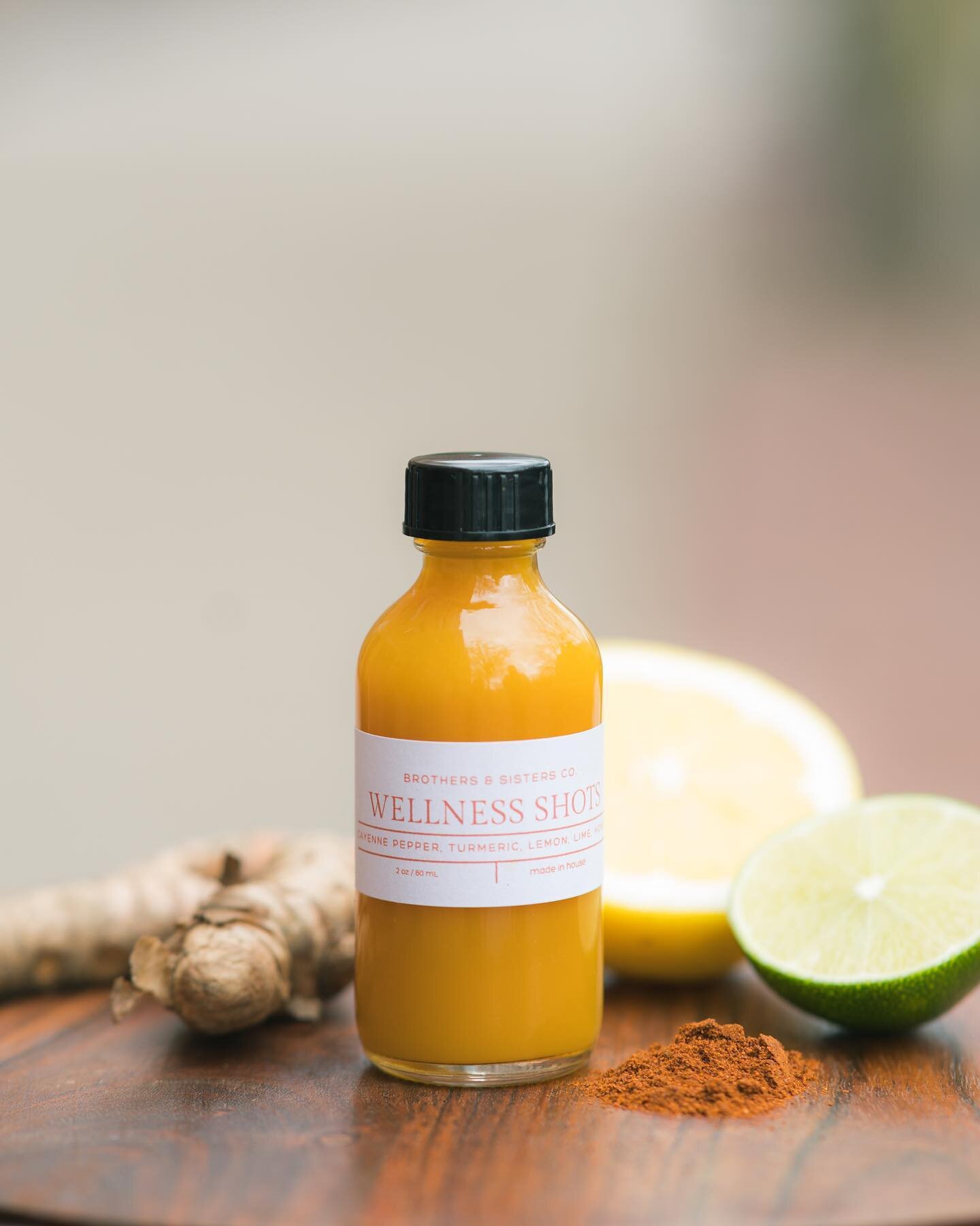 Boost your immunity with our housemade Wellness Shots! Quickly becoming one of our most popular items - they&rsquo;re made with fresh ingredients right here in our kitchen. 🍋 🍊🌶️