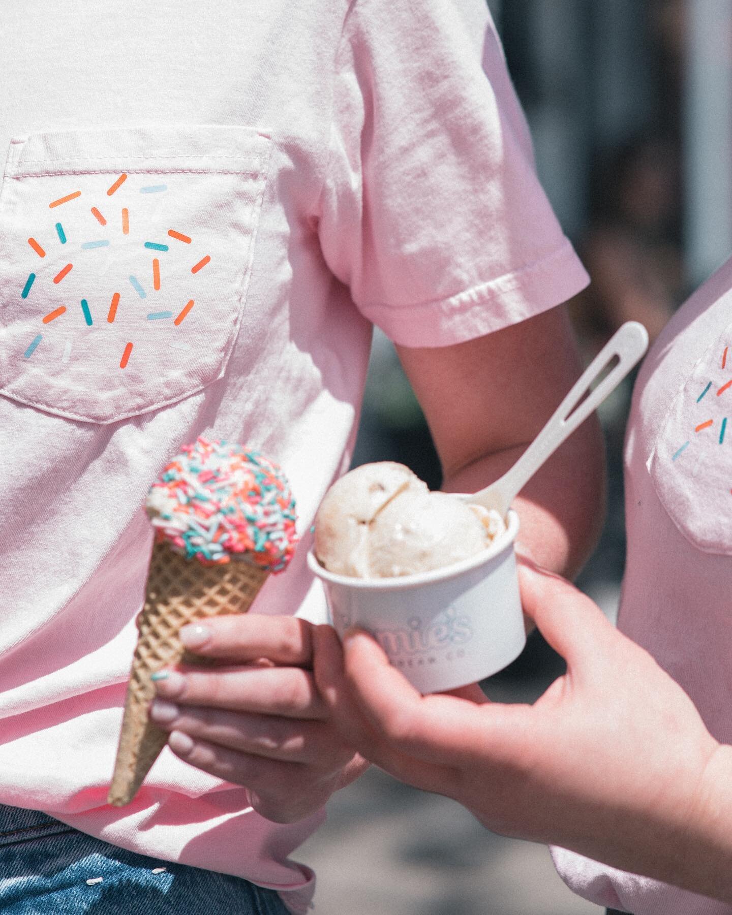 YOU ASKED, WE DELIVERED! We finally have TEES! 🥳 The pink (of course 😌) pocket tee features our signature sprinkles in the front &amp; our logo in the back! Available in sizes S-2XL. Pick one up this weekend !!!