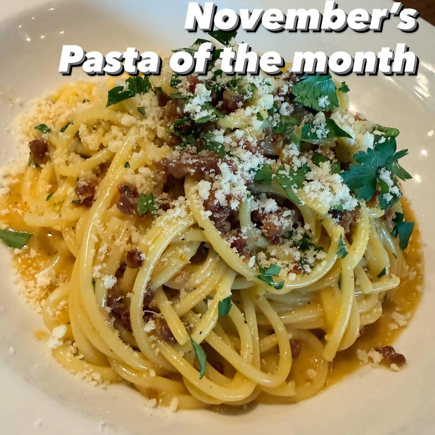 Classic Italian comfort &mdash; perfectly cooked spaghetti tossed in a silky egg and parmesan sauce, topped with crispy pancetta and a touch of black pepper.