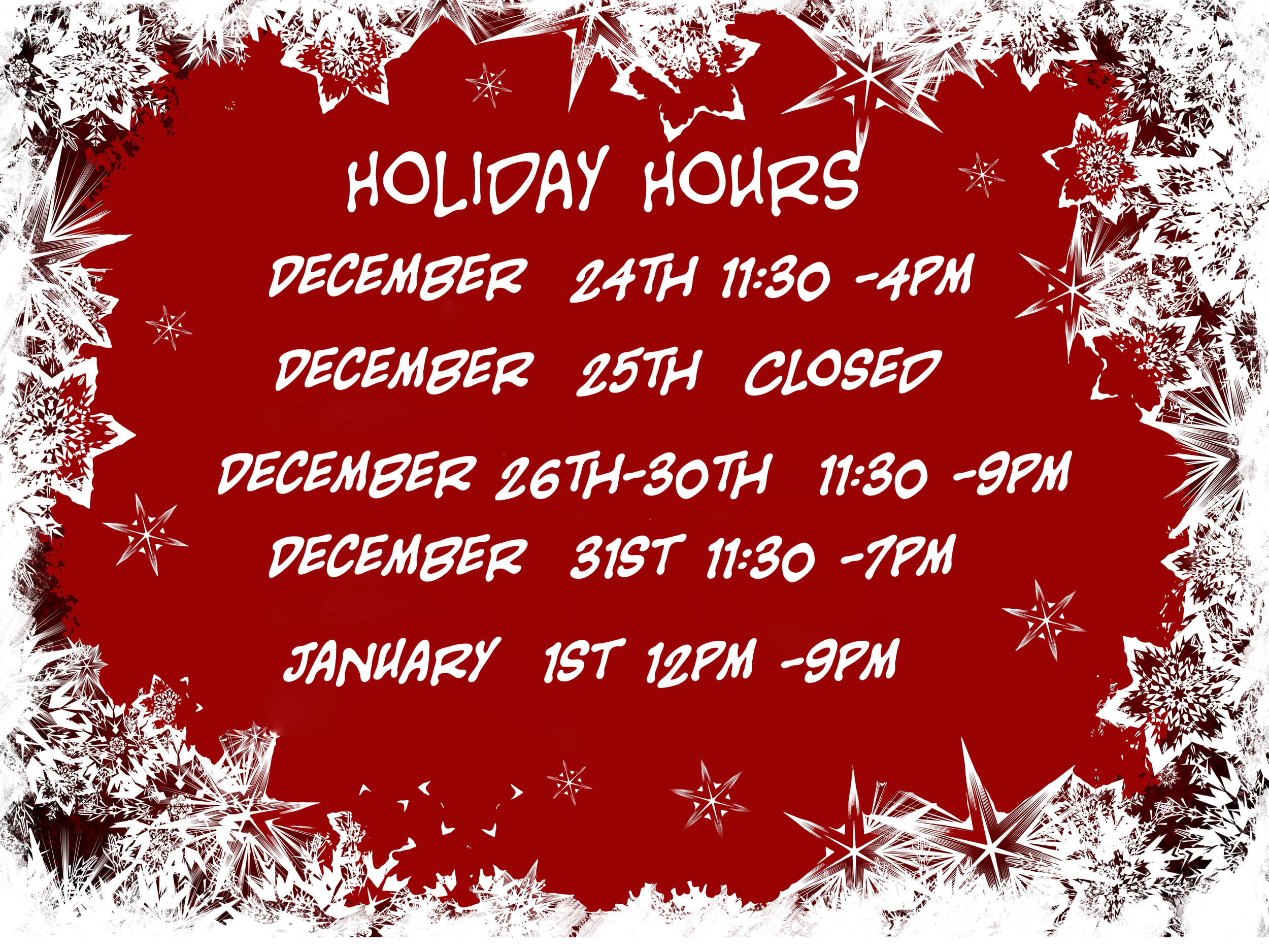 Holiday Hours 