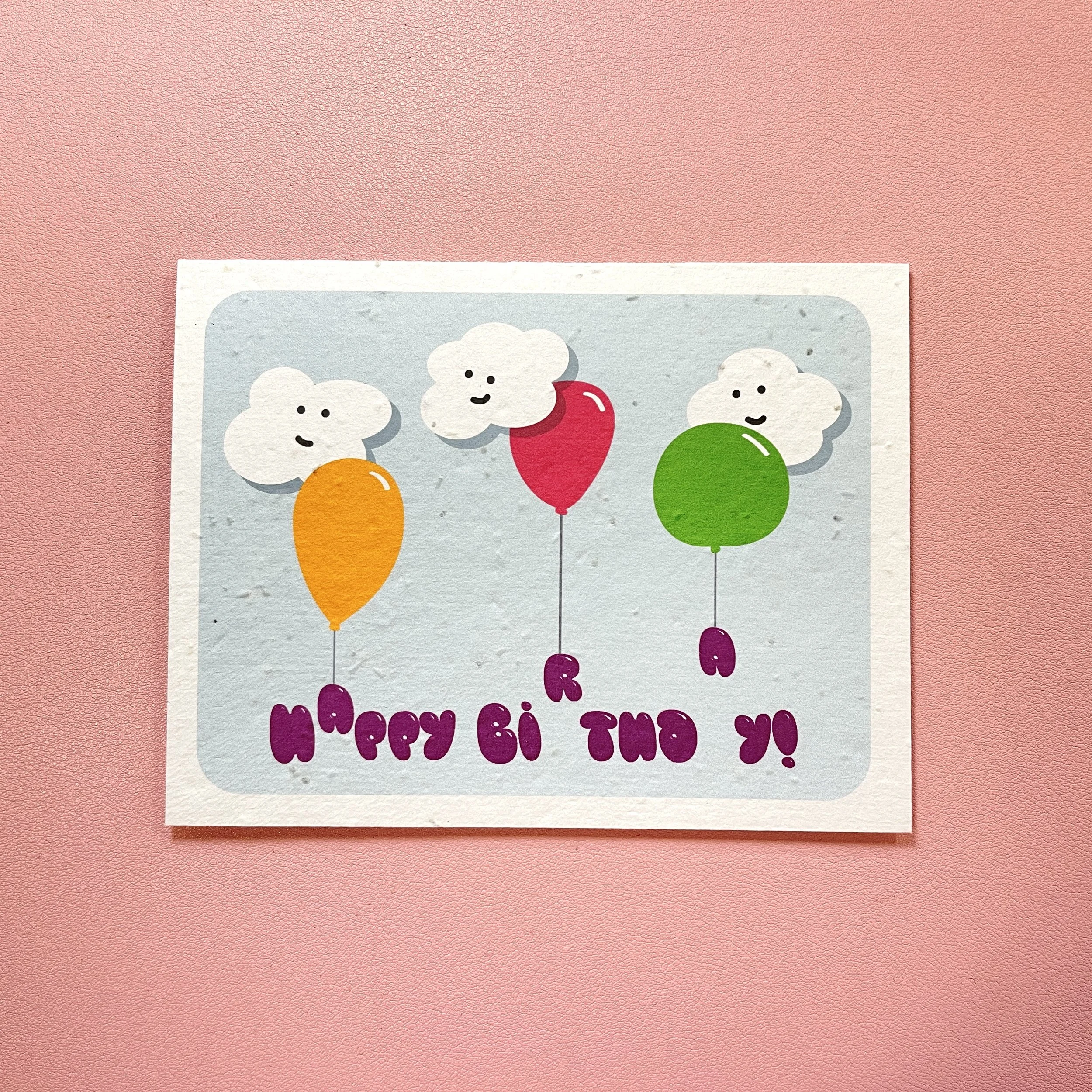 Happy Birthday Balloons - Wildflower Seed Paper Card