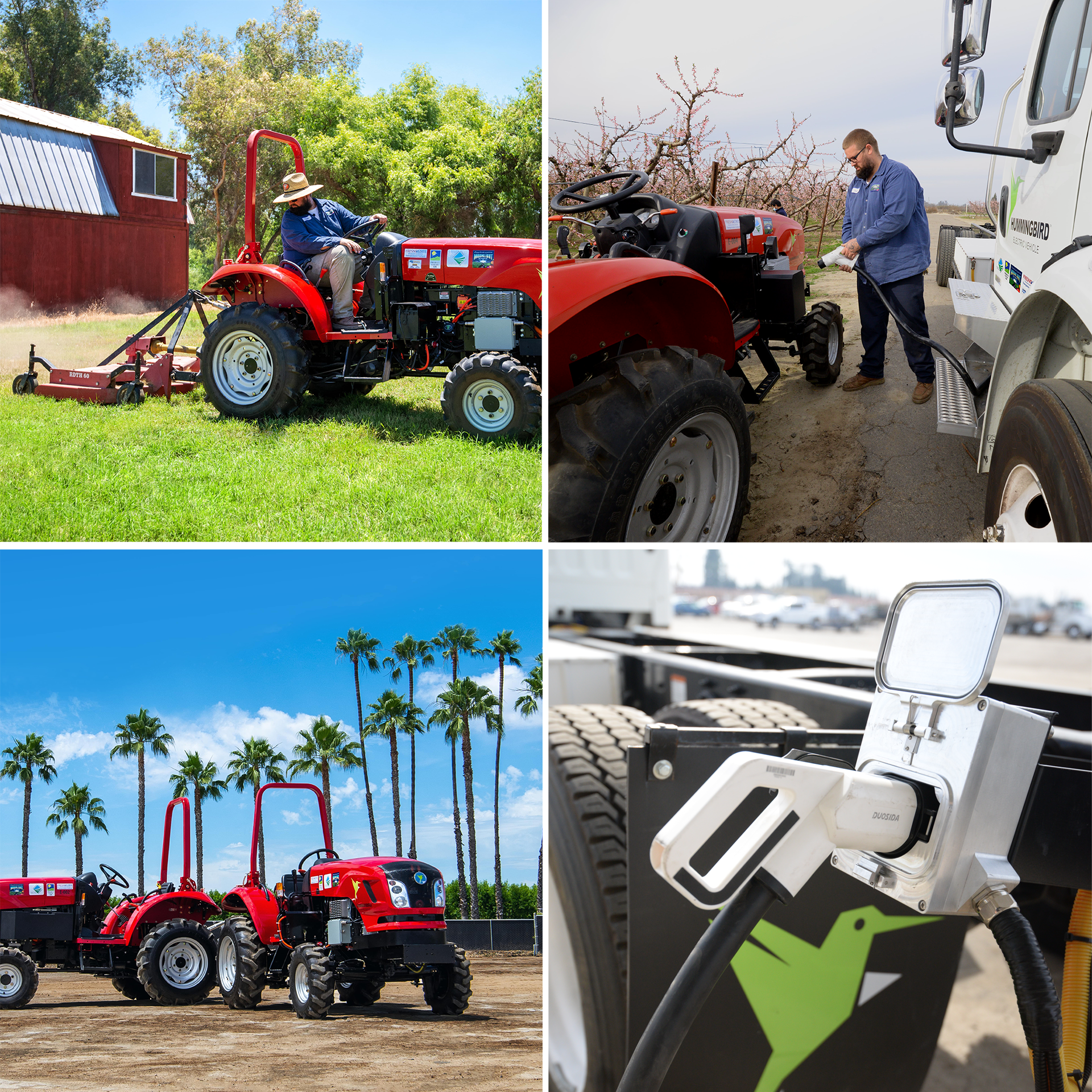 HummingbirdEV’s all-electric V2V truck and all-electric tractors working in farms in Central Valley, California.