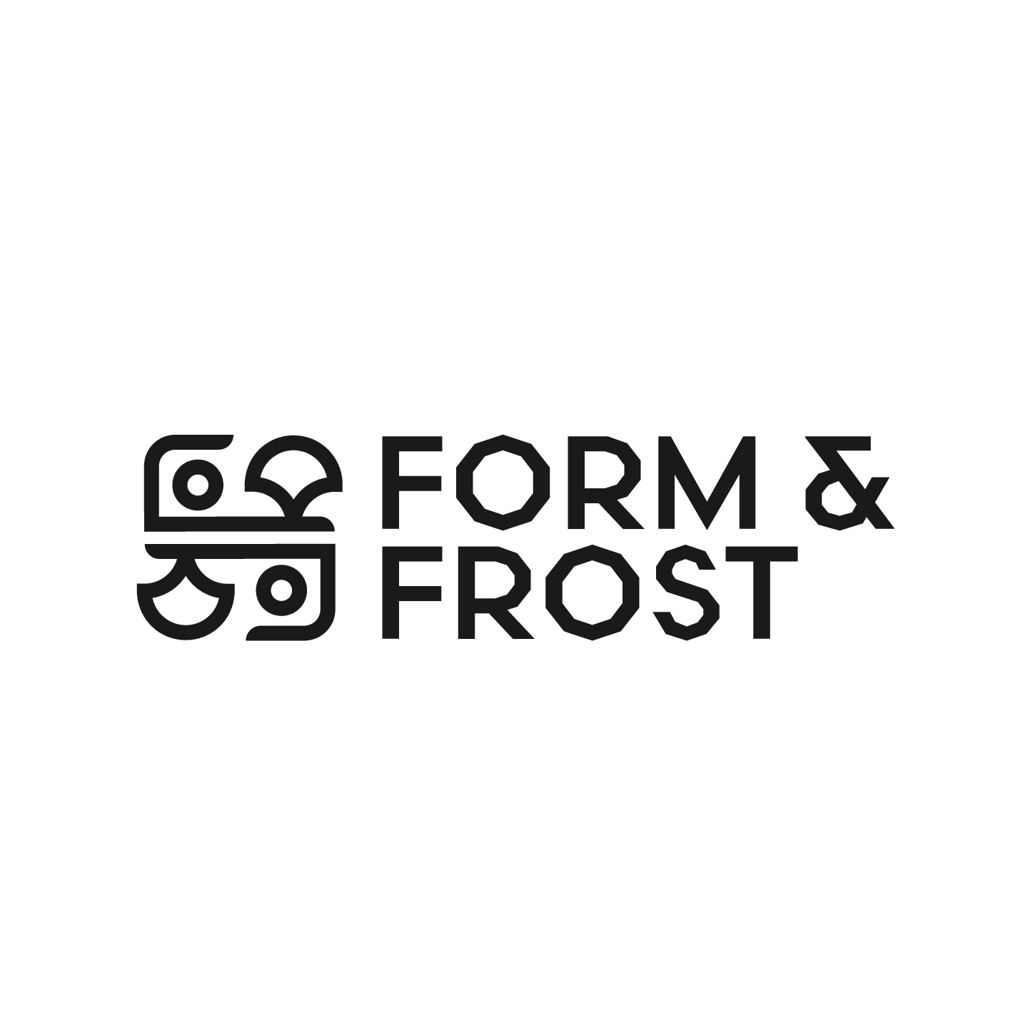 Logo with abstract geometric design and the words 'Form & Frost' in black on a white background.