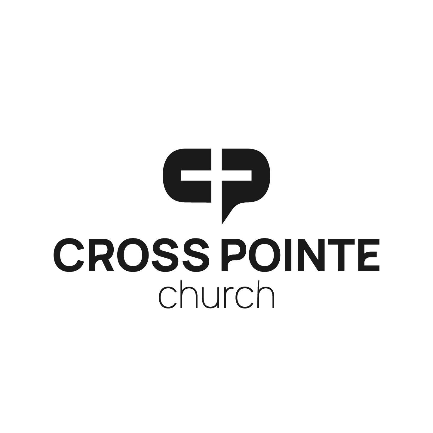 Logo of Cross Pointe Church featuring a stylized cross and speech bubble icon with the words 'Cross Pointe' in bold and 'church' underneath.