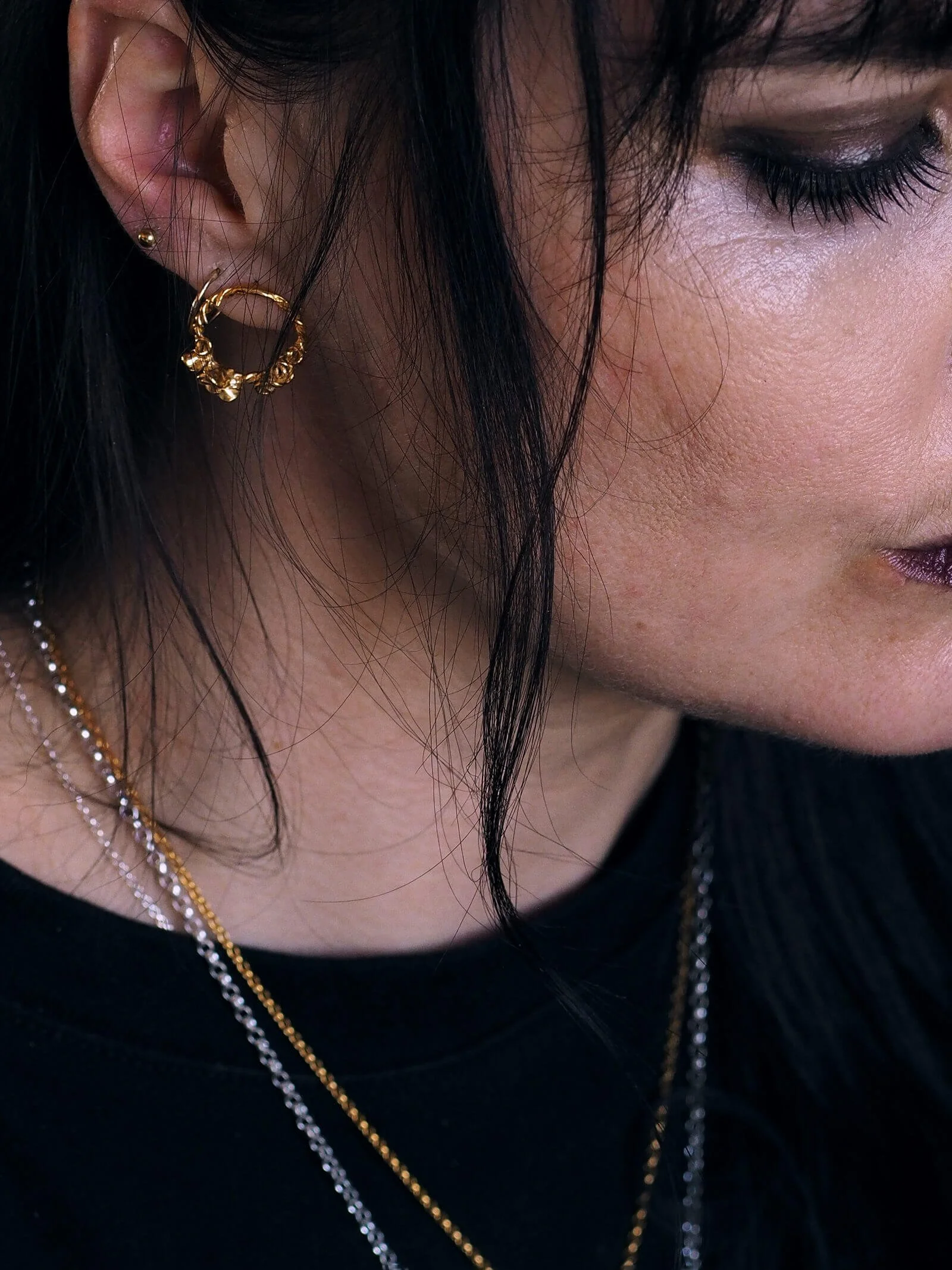Roserta-rose-wreath-earring-gold-vermeil-worn-close-SLAB-Jewellery.jpg