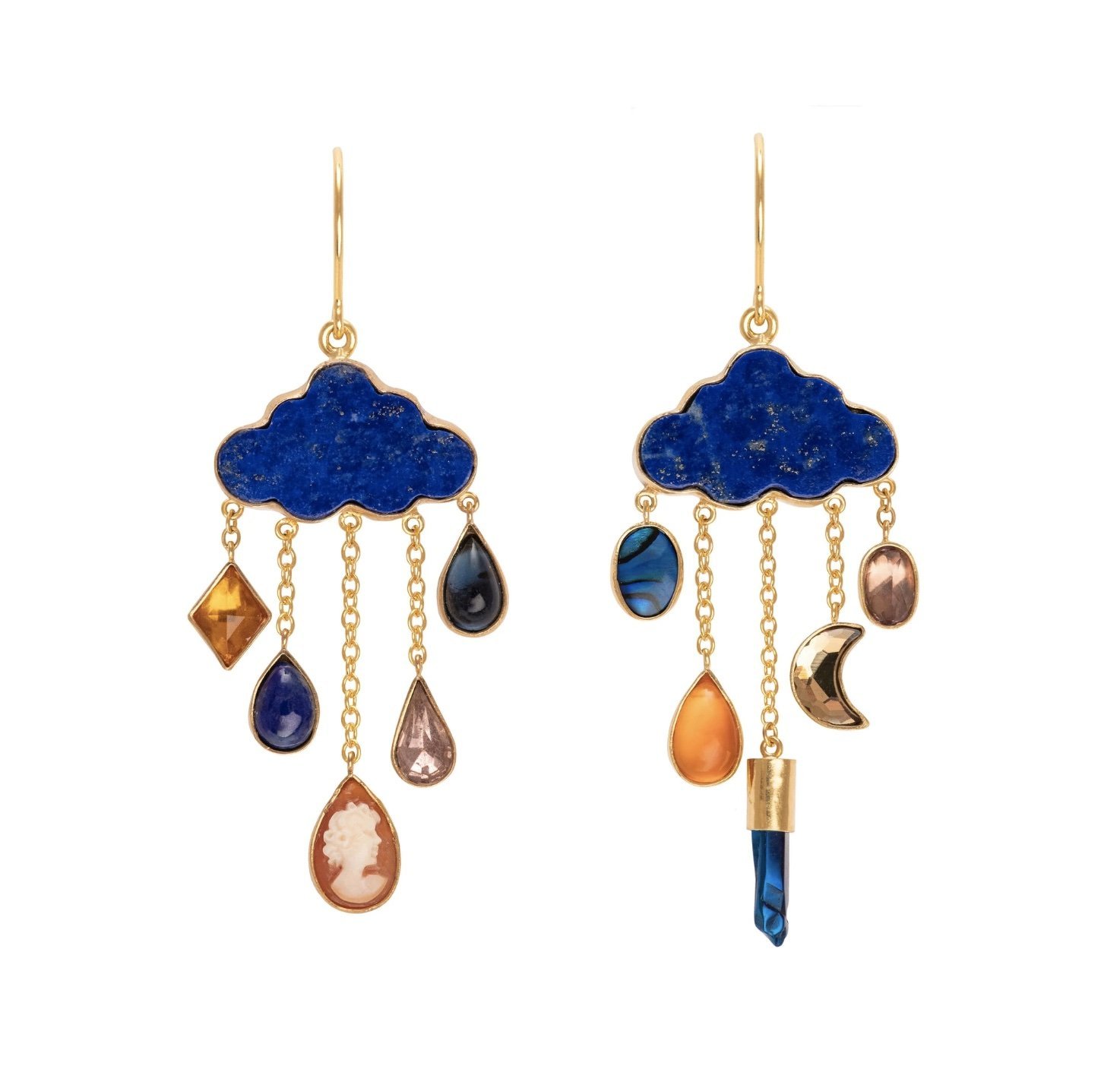 Lapis Cloud & Rain Chain Drop Earrings