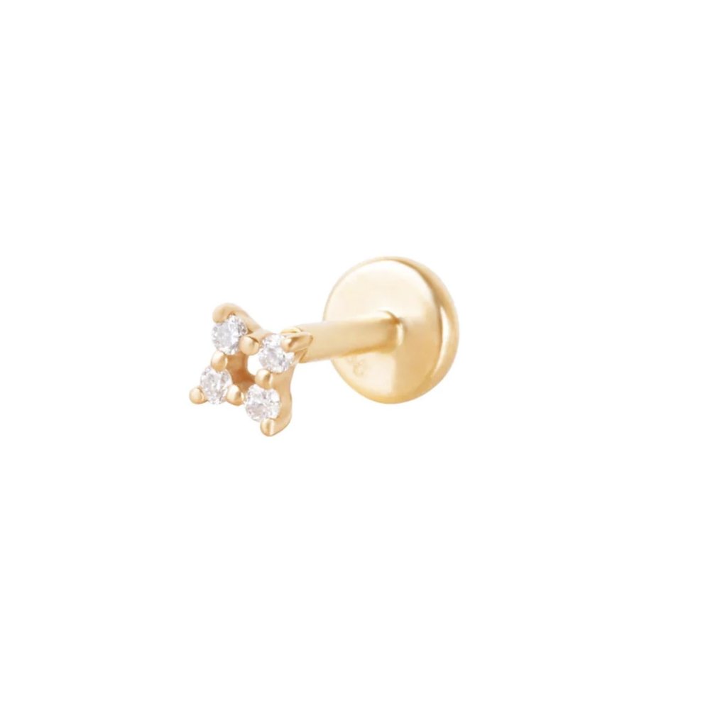 Four Point Diamond Flat Back Stud Earring 14ct Gold — The Wearer | Londons  best independent jewellery brands