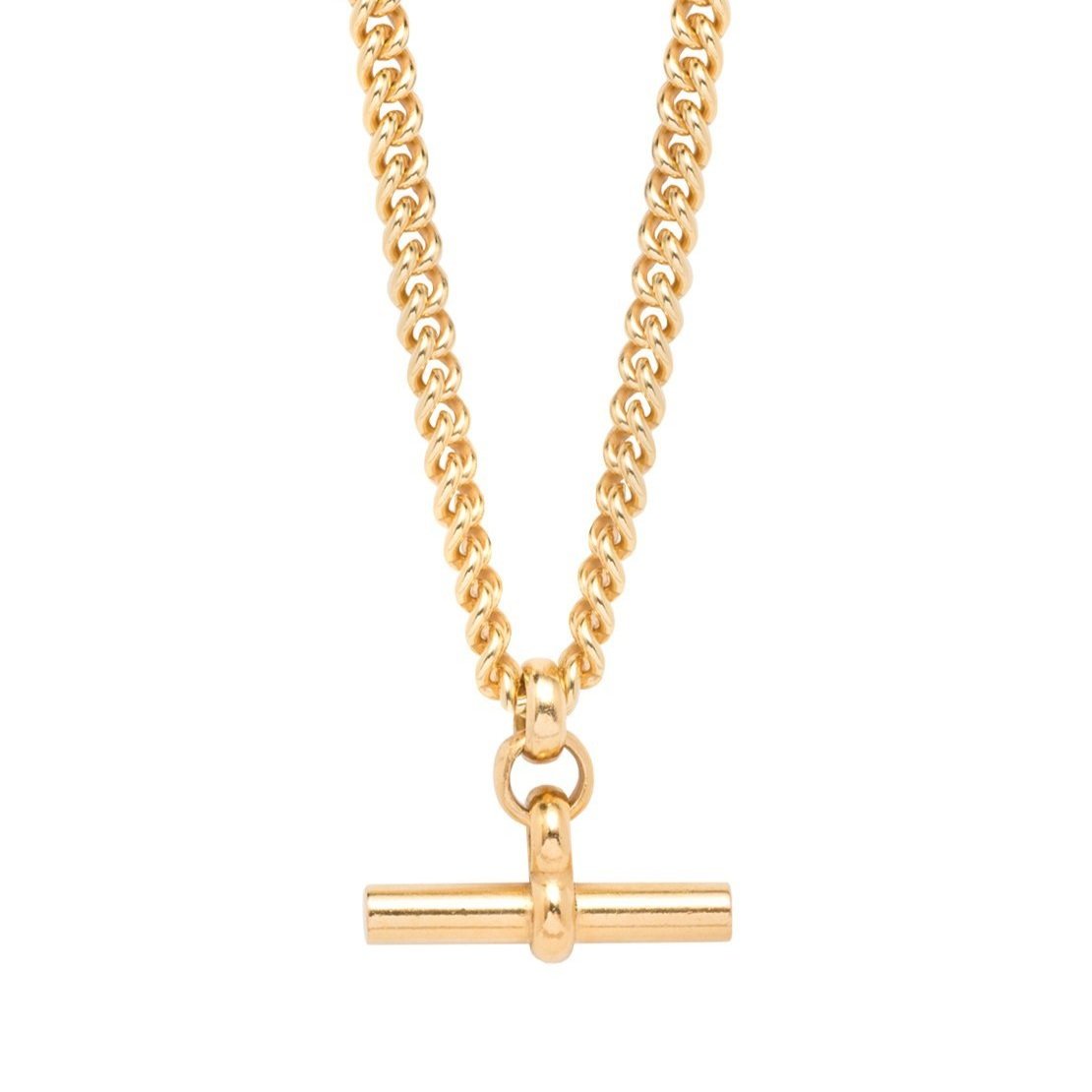 Gold T-Bar Curb Chain Necklace