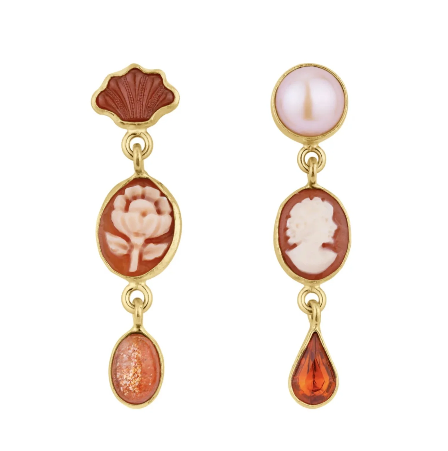 Three Charm Moving Drop Earring in red