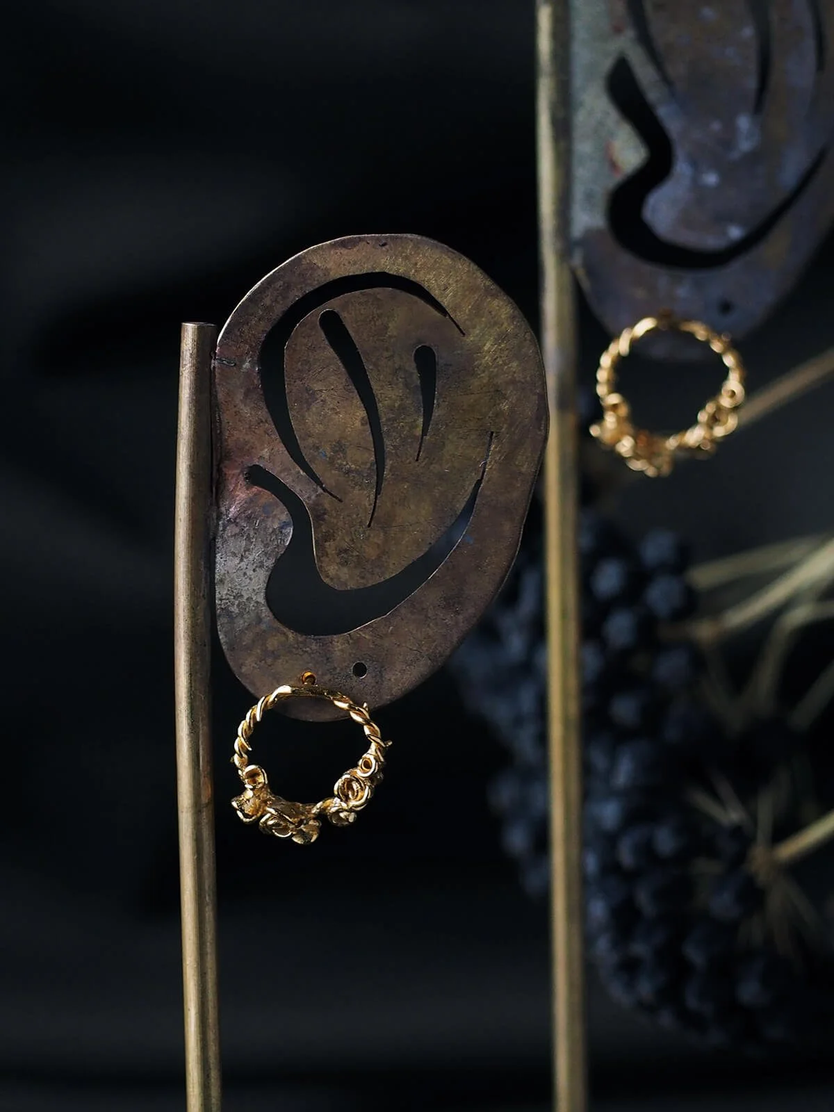 Roserta-rose-wreath-earring-gold-vermeil-pair-short-dof-SLAB-Jewellery.jpg