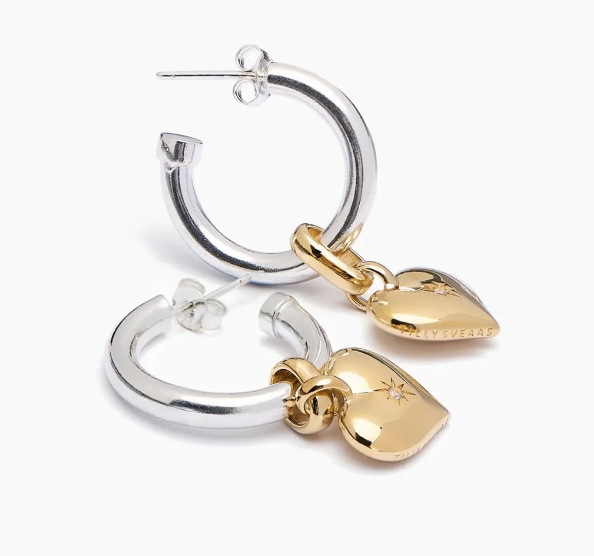 Mixed Metal Heart Hoop Earrings
