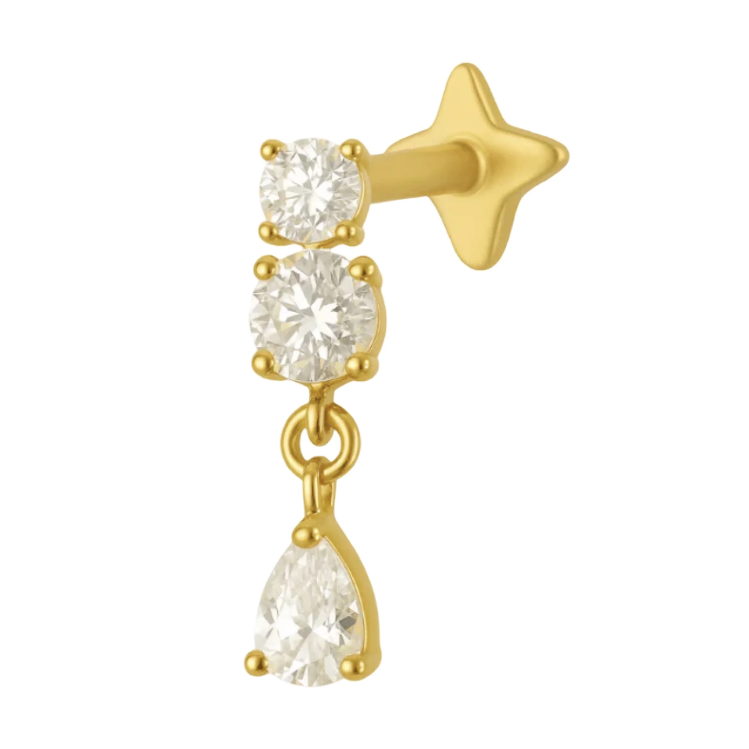 Gold Dangle Crystal Cartilage Stud