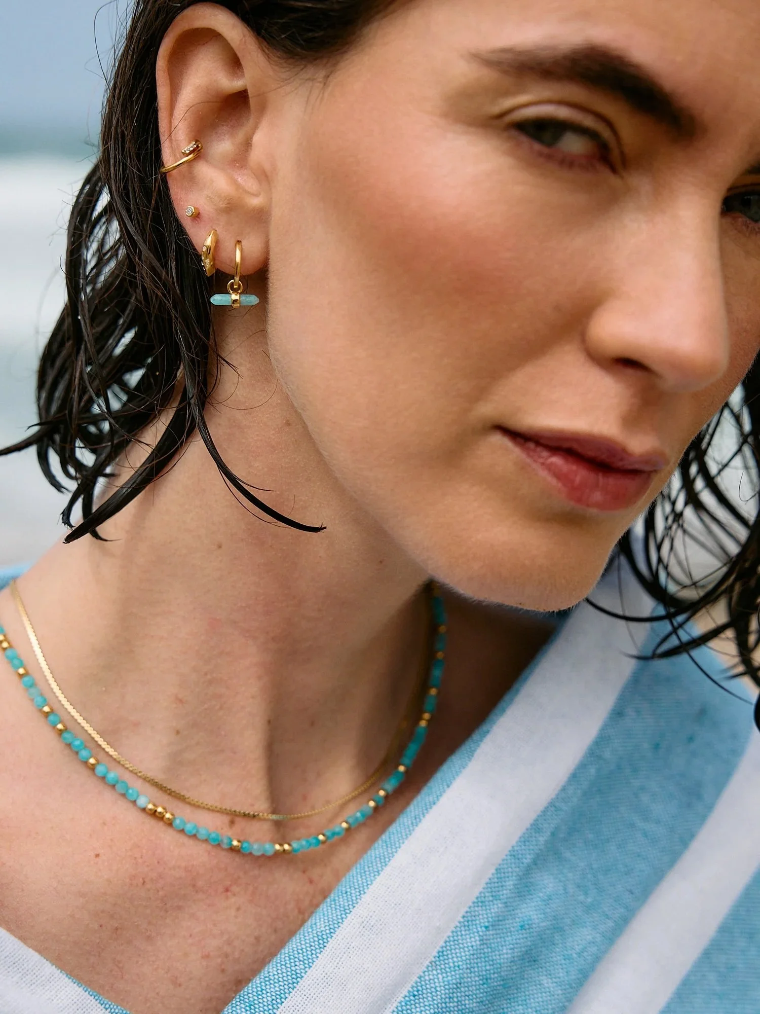 Tranquillity Amazonite T-Bar Huggie Hoop Earrings.jpeg
