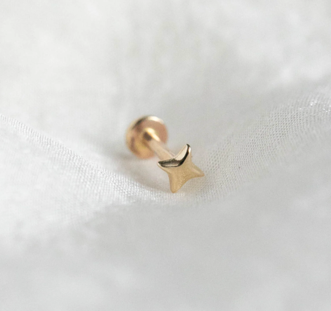 Solid Gold Tiny Omega Star Piercing