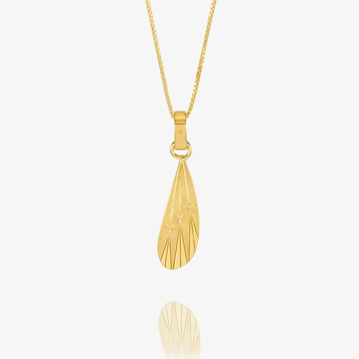 Dreamer Celestial Wing Necklace by Rachel Jackson in 18ct gold plated sterling silver, featuring an Art Deco-inspired wing pendant with star detailing on an adjustable fine box chain.