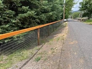 Single wood rail with non climb wire fencing