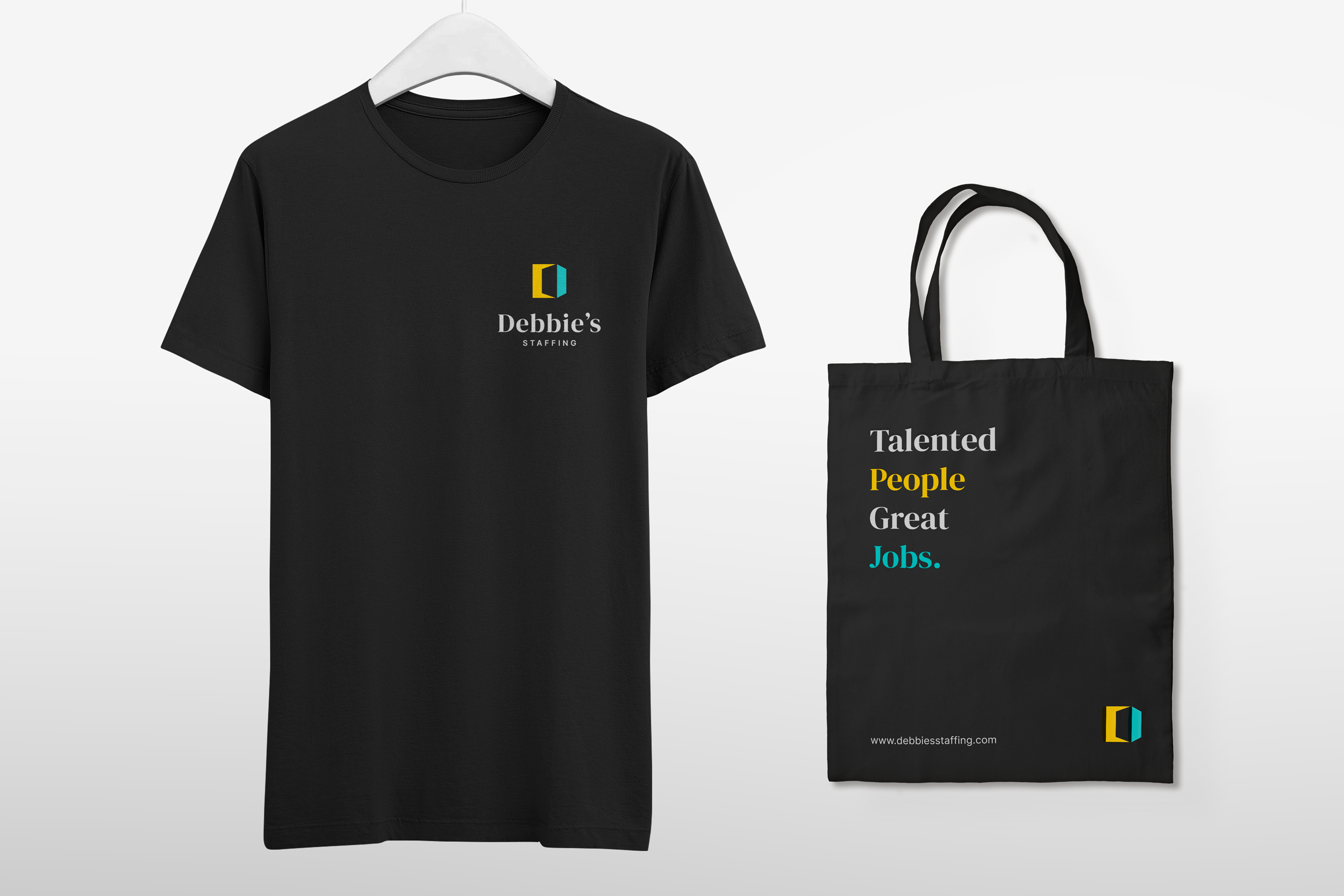 Debbie's Staffing t-shirt and tote bag