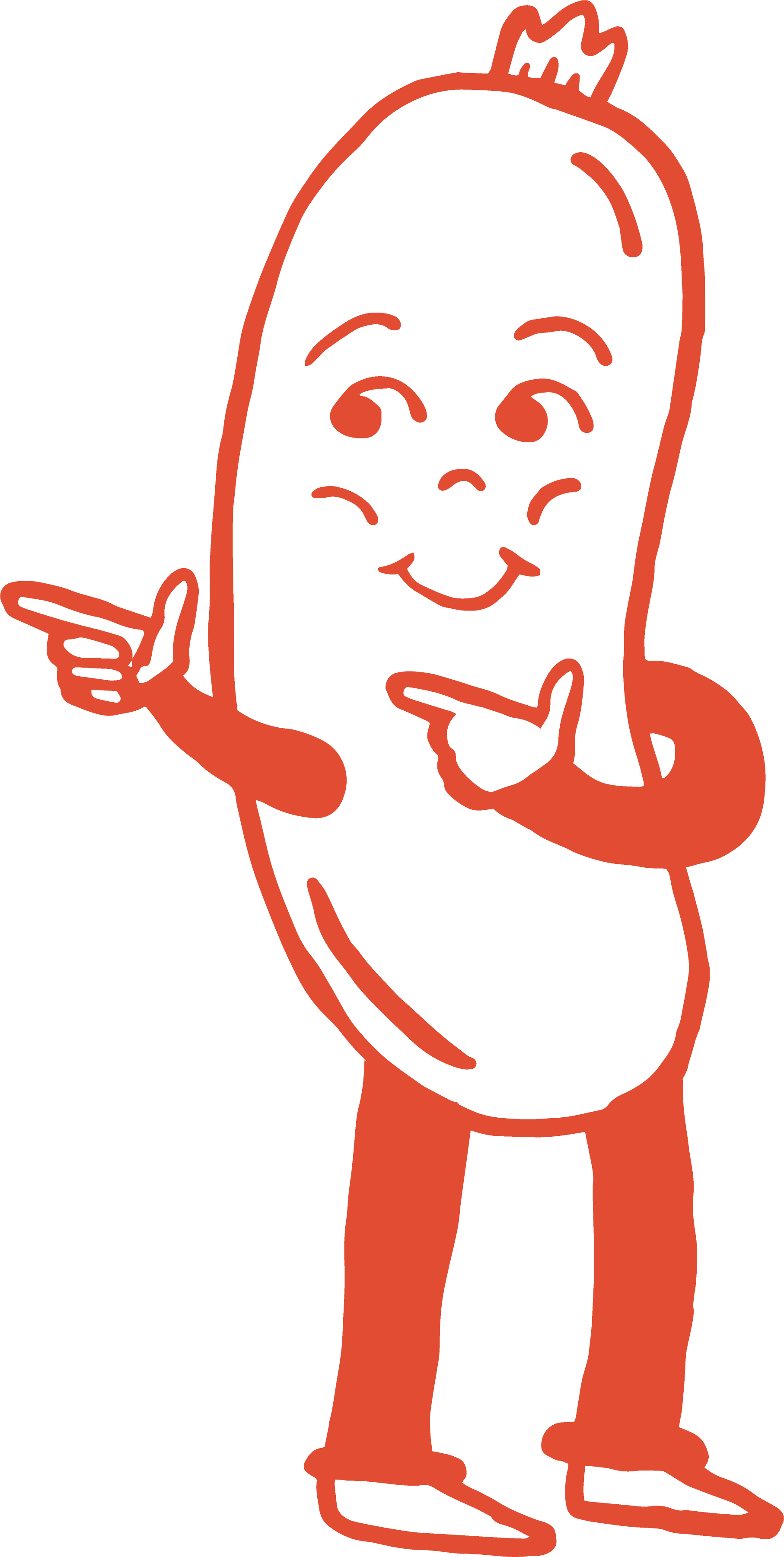 Frankie sausage pointing left.
