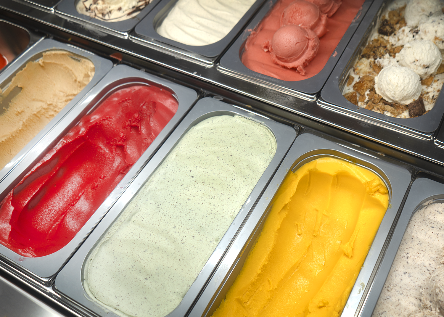 Ice cream case at Look's Marketplace featuring a variety of flavors.