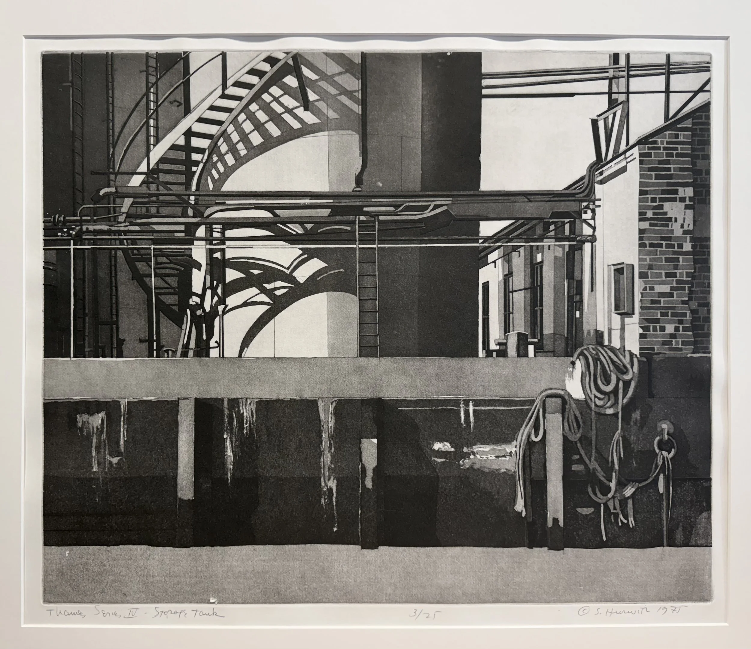 Thames Series IV, Storage Tank, black-and-white aquatint etching, plate mark, 20 x 24 inches. $1000