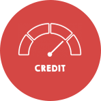 Credit score gauge icon: credit is a key factor in a mortgage application