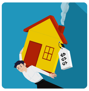 Hand holding a house with a price tag representing home maintenance and repair costs