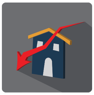House icon with a downward arrow representing a monthly payment that fits your budget