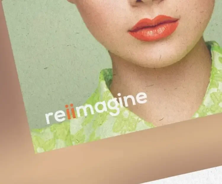Woman's lips with "reiimagine" logo on it